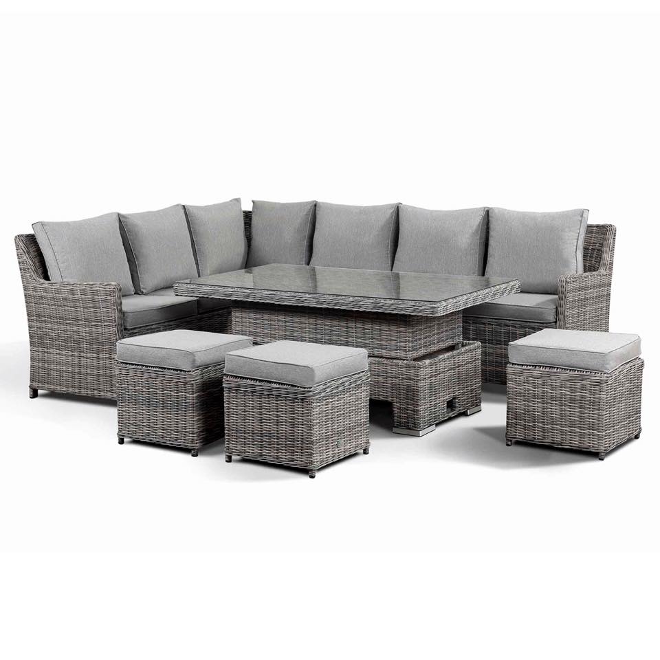 Gracie Grey Rattan Corner Sofa With Rising Table And 3 Stools - Home